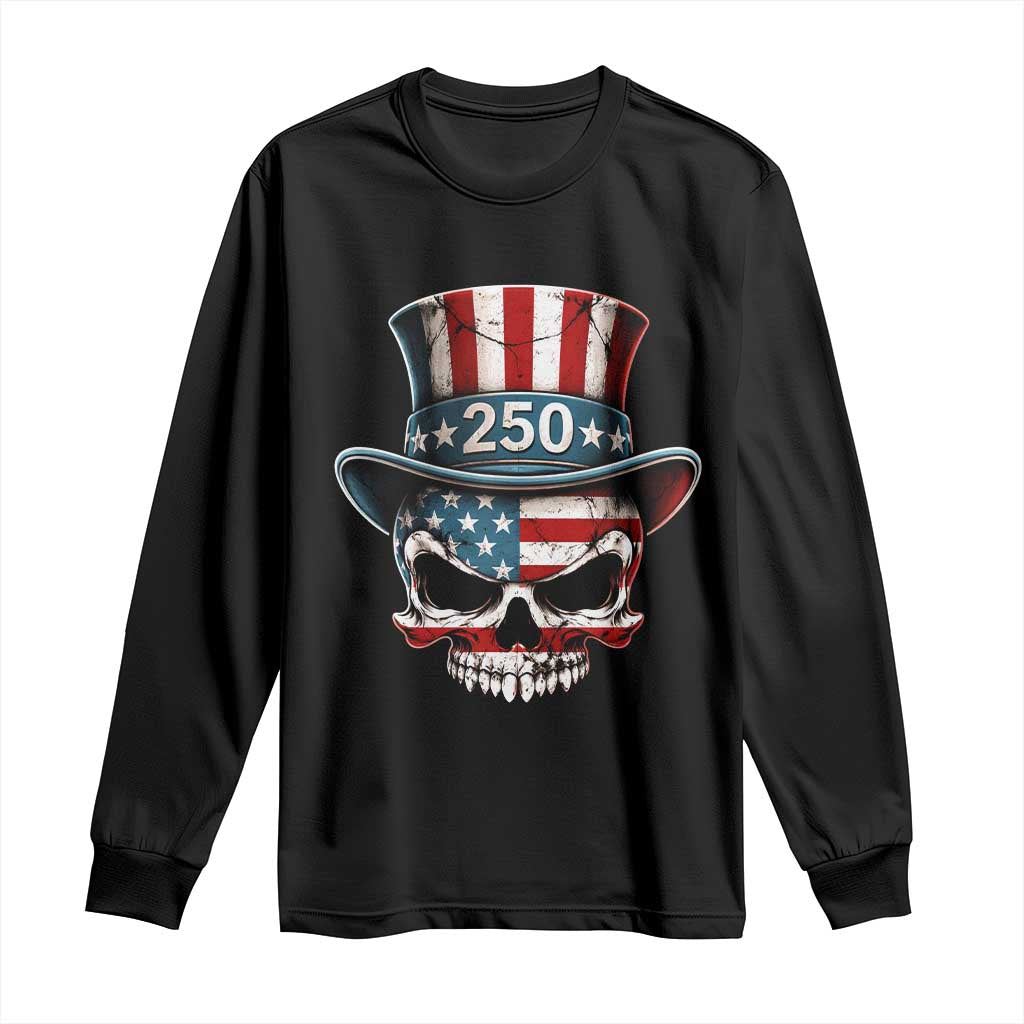 American Flag Skull Patriotic Pride Long Sleeve Shirt USA 250 Anniversary