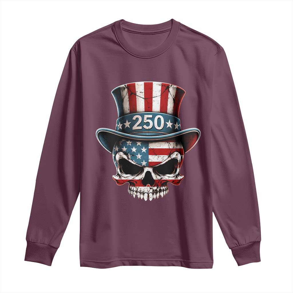 American Flag Skull Patriotic Pride Long Sleeve Shirt USA 250 Anniversary