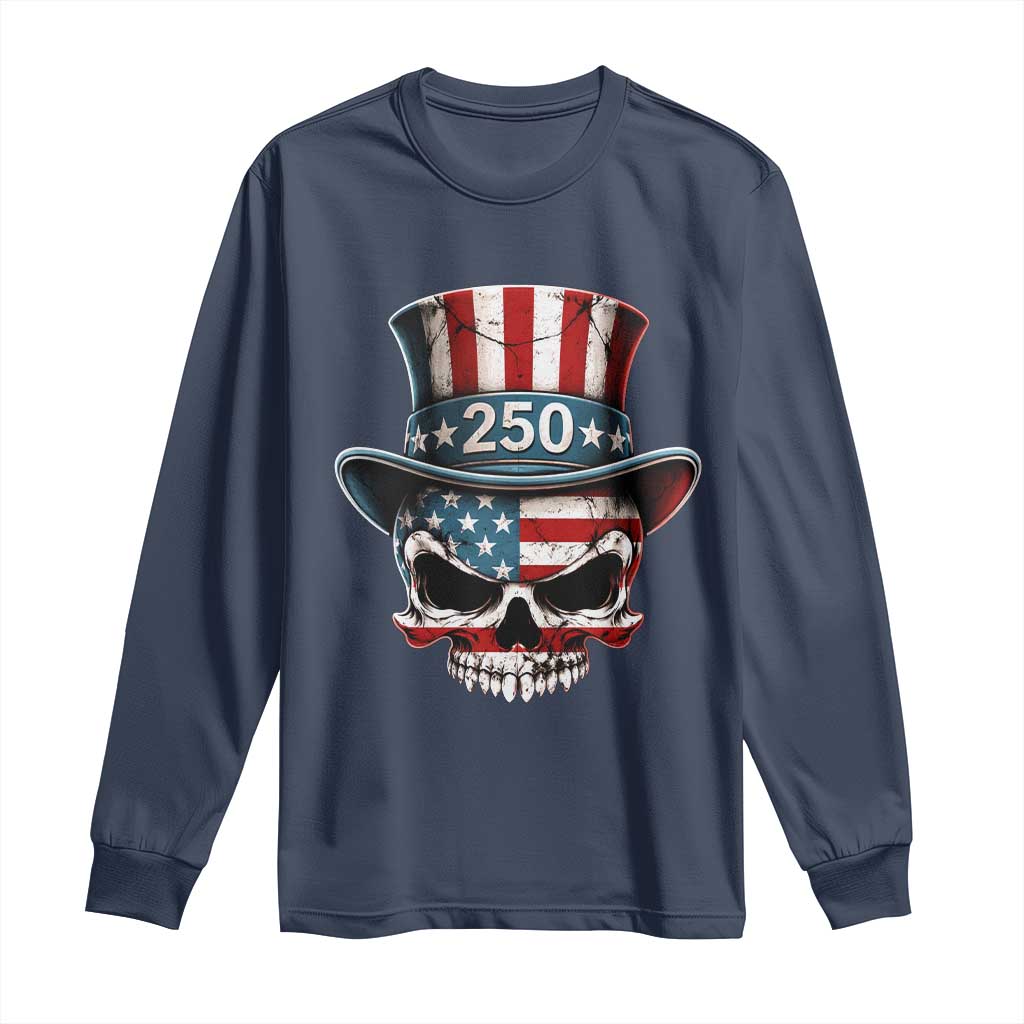 American Flag Skull Patriotic Pride Long Sleeve Shirt USA 250 Anniversary