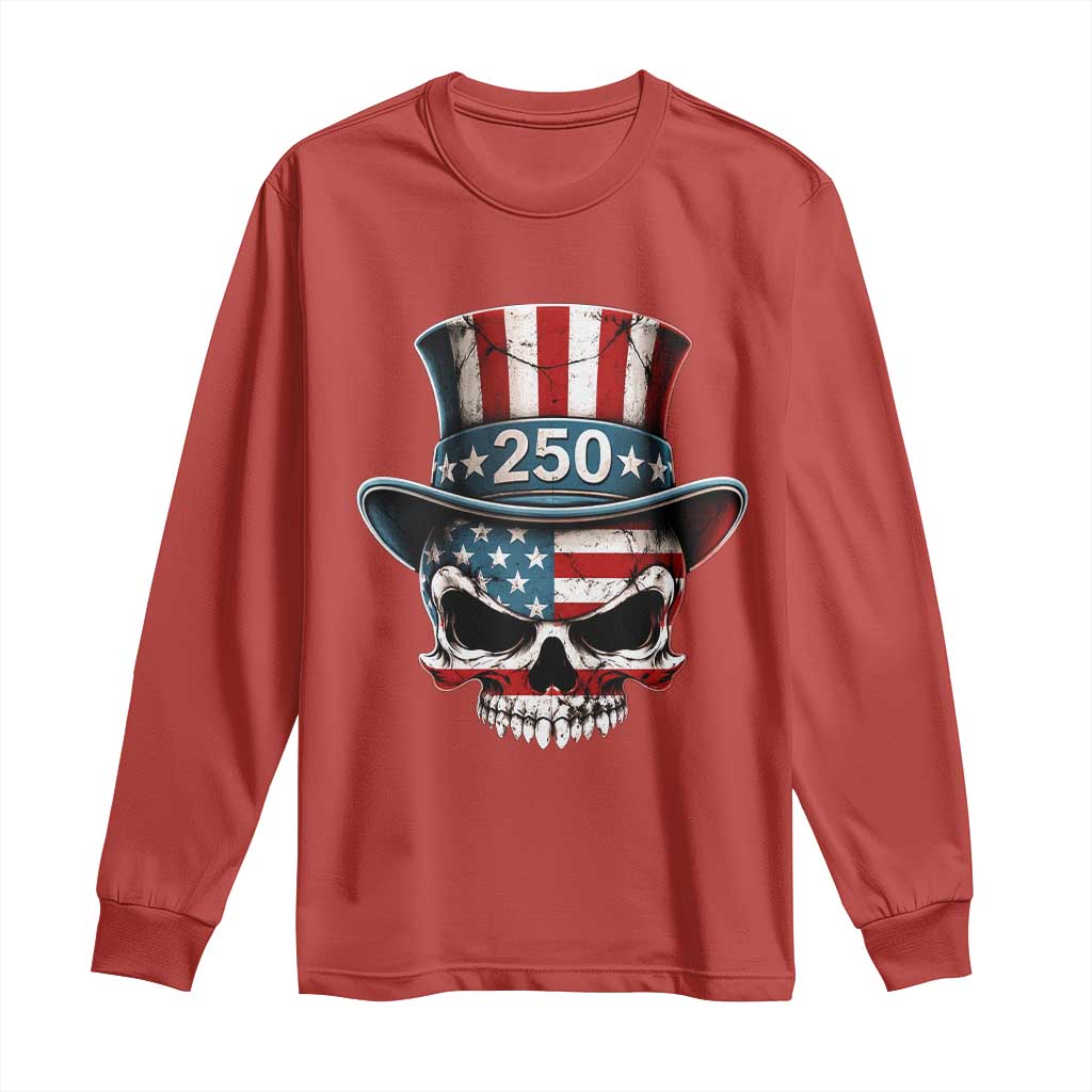 American Flag Skull Patriotic Pride Long Sleeve Shirt USA 250 Anniversary
