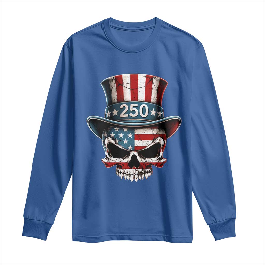 American Flag Skull Patriotic Pride Long Sleeve Shirt USA 250 Anniversary