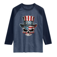 American Flag Skull Patriotic Pride Raglan Shirt USA 250 Anniversary
