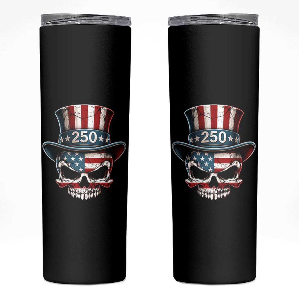 American Flag Skull Patriotic Pride Skinny Tumbler USA 250 Anniversary