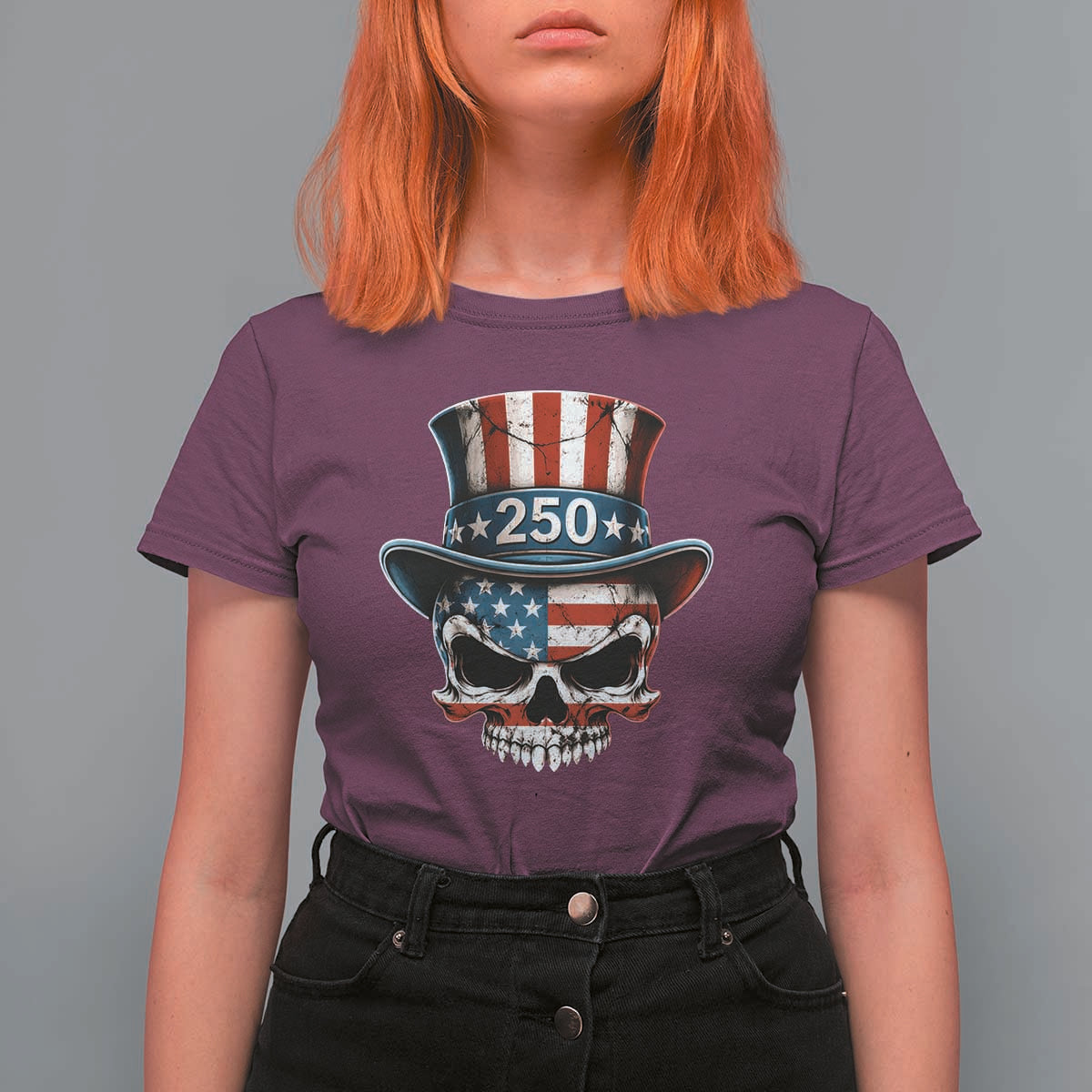 American Flag Skull Patriotic Pride T Shirt For Women USA 250 Anniversary