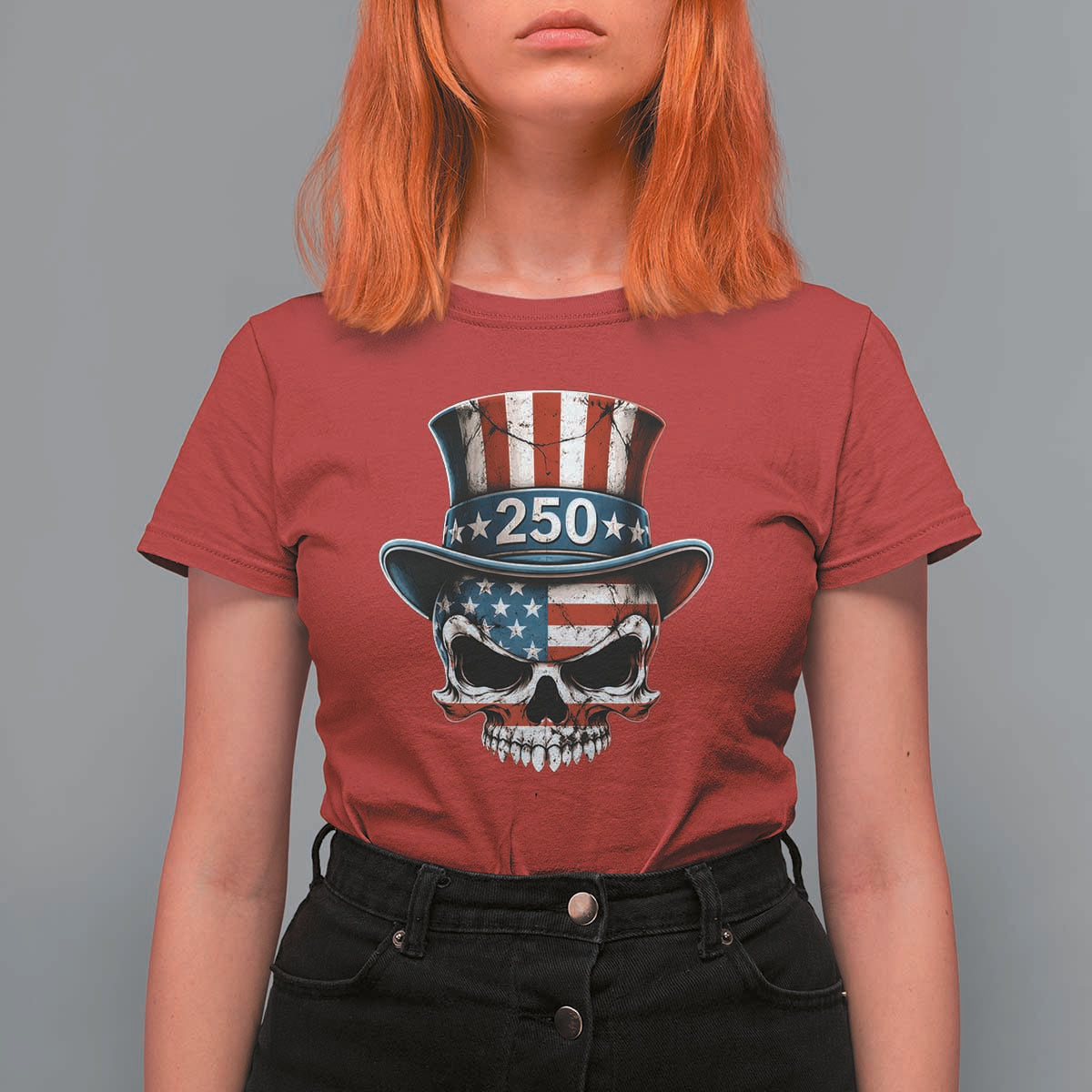 American Flag Skull Patriotic Pride T Shirt For Women USA 250 Anniversary