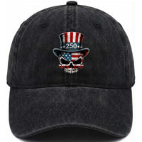 American Flag Skull Patriotic Pride Washed Cotton Baseball Cap USA 250 Anniversary
