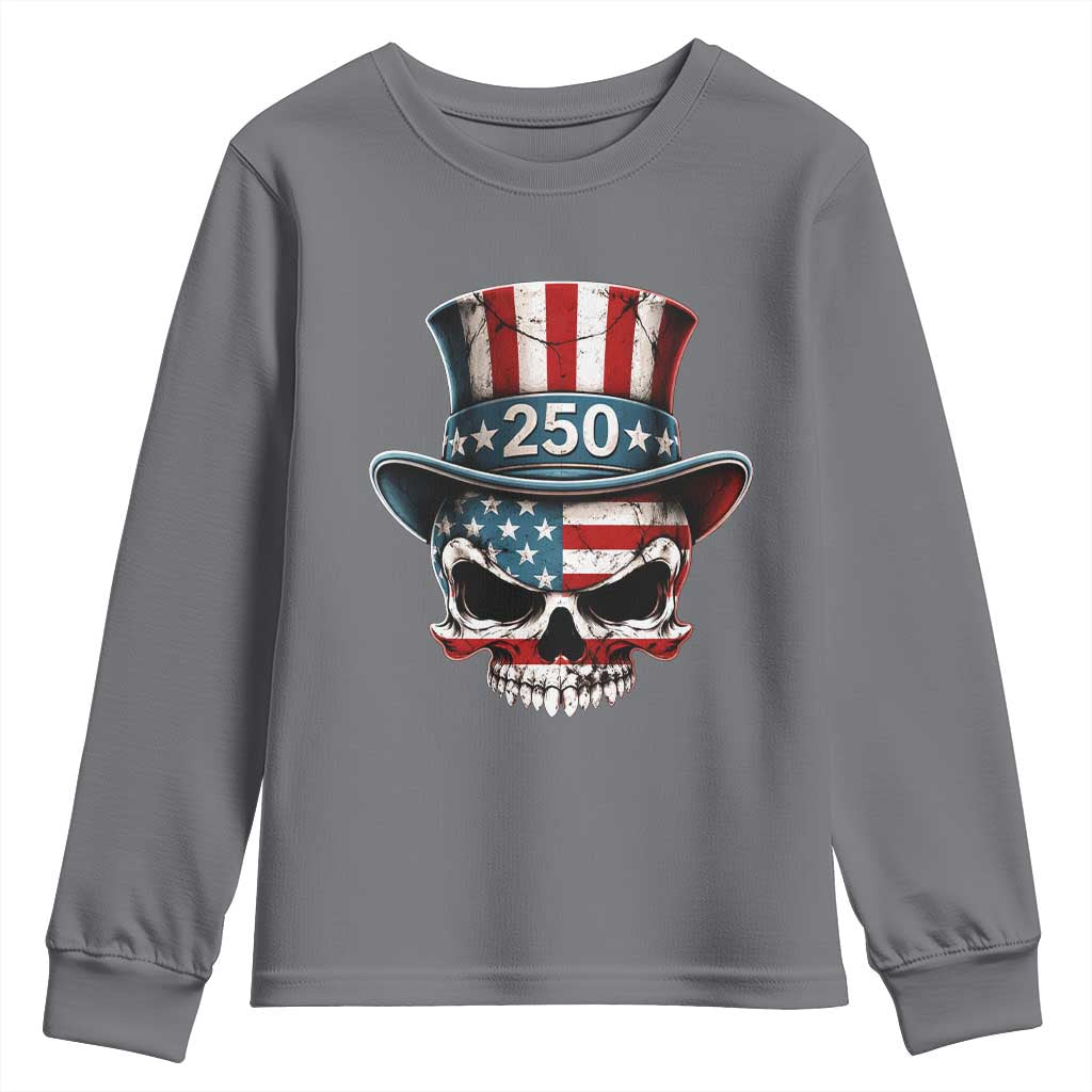 American Flag Skull Patriotic Pride Youth Sweatshirt USA 250 Anniversary