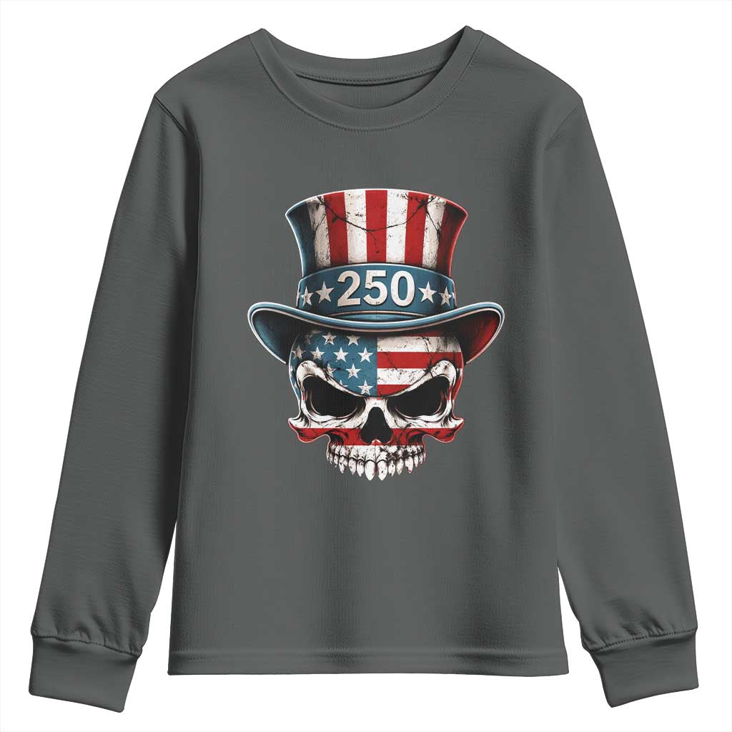American Flag Skull Patriotic Pride Youth Sweatshirt USA 250 Anniversary