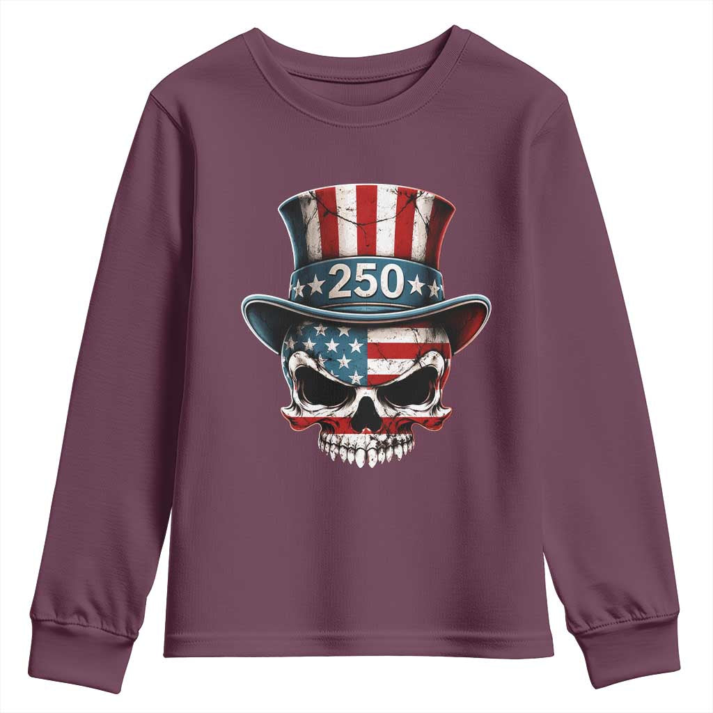 American Flag Skull Patriotic Pride Youth Sweatshirt USA 250 Anniversary