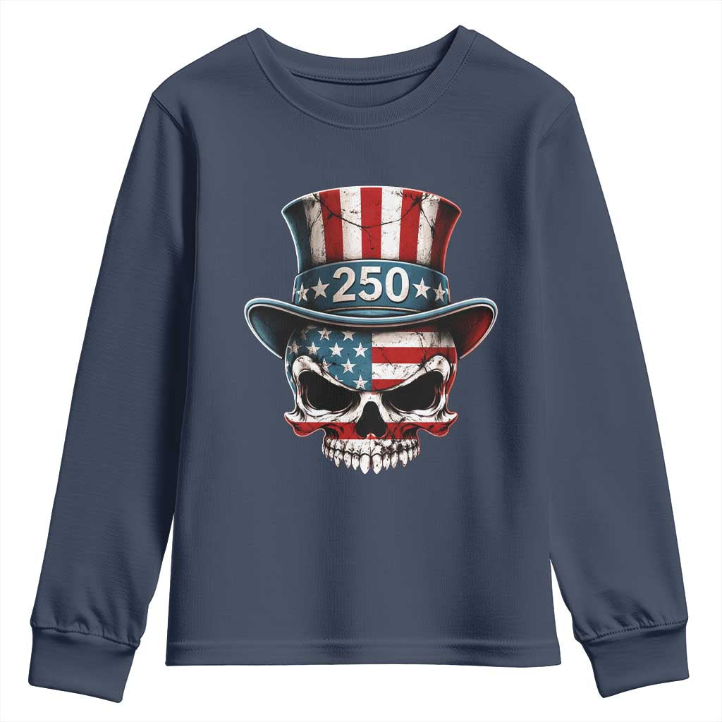American Flag Skull Patriotic Pride Youth Sweatshirt USA 250 Anniversary