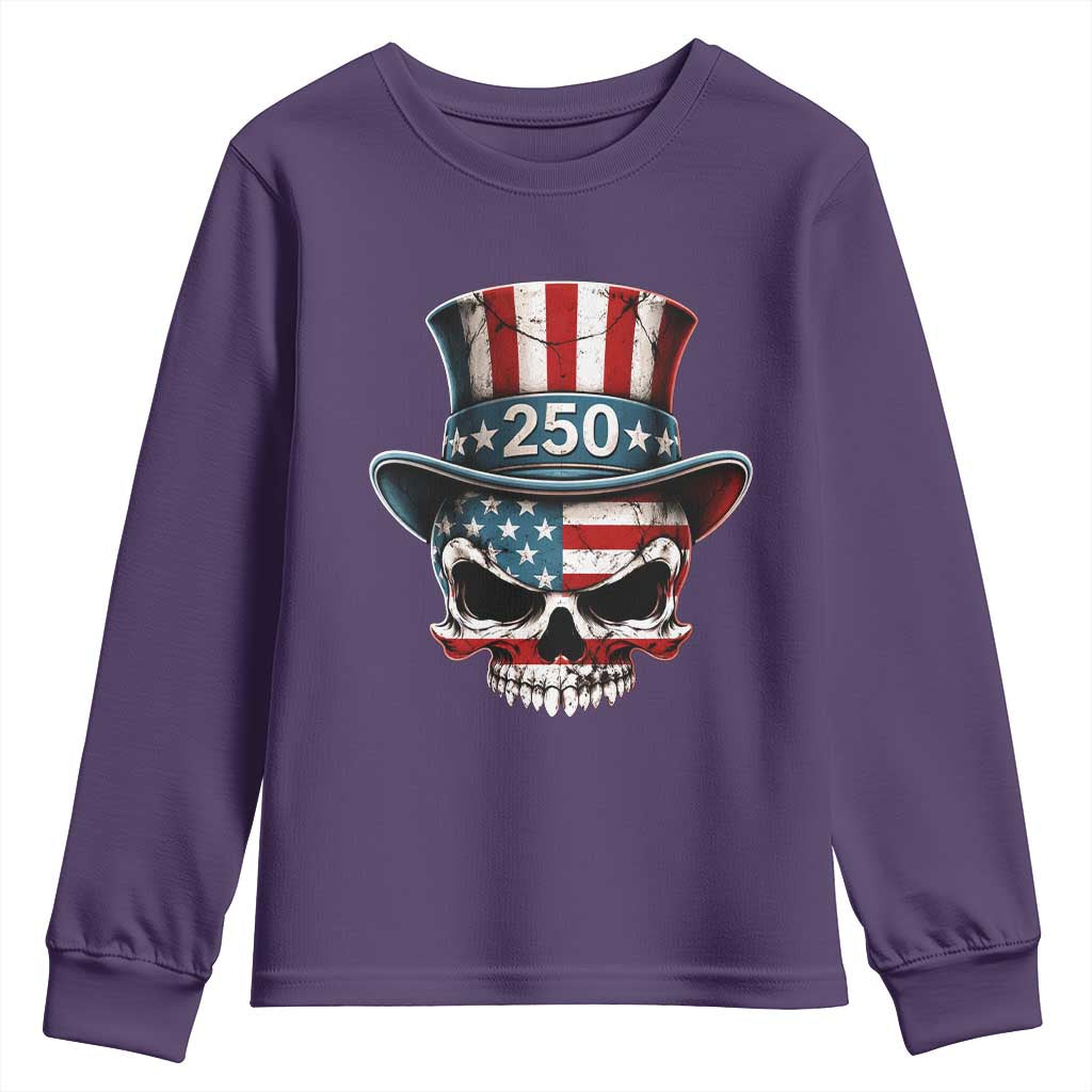 American Flag Skull Patriotic Pride Youth Sweatshirt USA 250 Anniversary