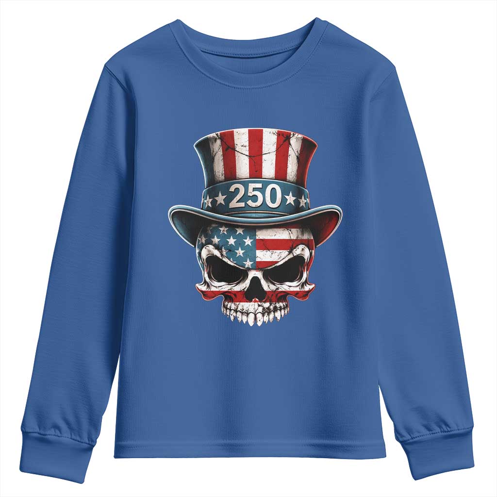 American Flag Skull Patriotic Pride Youth Sweatshirt USA 250 Anniversary