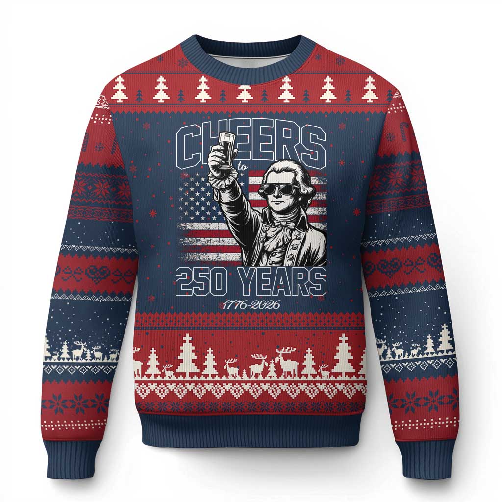 Patriotic Thomas Jefferson Ugly Christmas Sweater Cheers To 250 Years
