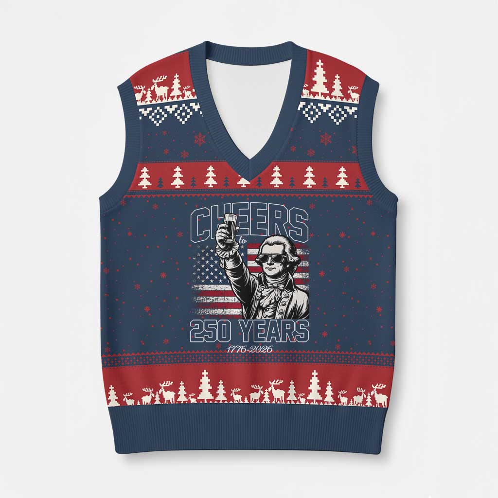 Patriotic Thomas Jefferson V-Neck Knit Sweater Vest Cheers To 250 Years