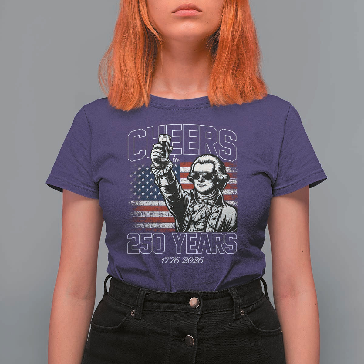 Patriotic Thomas Jefferson T Shirt For Women Cheers To 250 Years