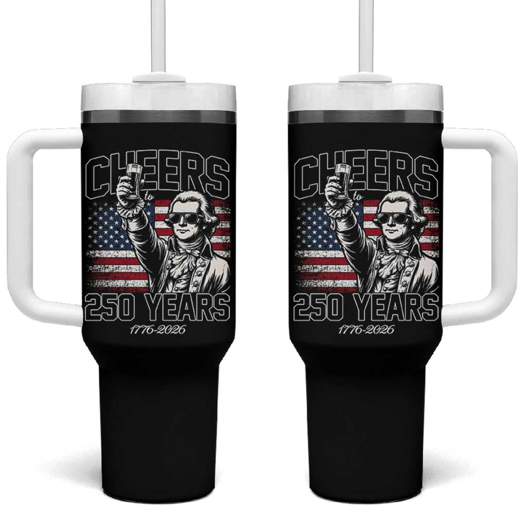 Patriotic Thomas Jefferson Tumbler With Handle Cheers To 250 Years