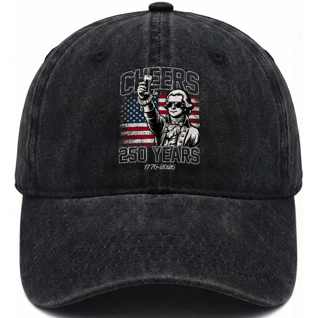 Patriotic Thomas Jefferson Washed Cotton Baseball Cap Cheers To 250 Years