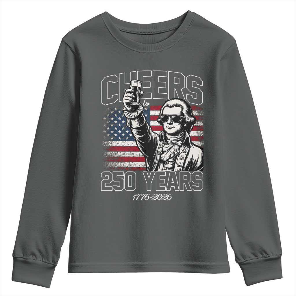 Patriotic Thomas Jefferson Youth Sweatshirt Cheers To 250 Years