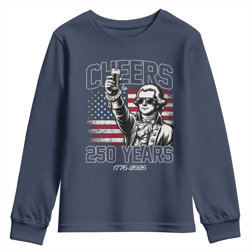 Patriotic Thomas Jefferson Youth Sweatshirt Cheers To 250 Years