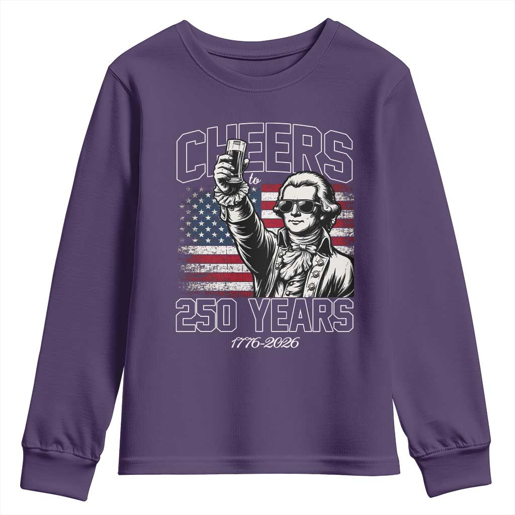 Patriotic Thomas Jefferson Youth Sweatshirt Cheers To 250 Years
