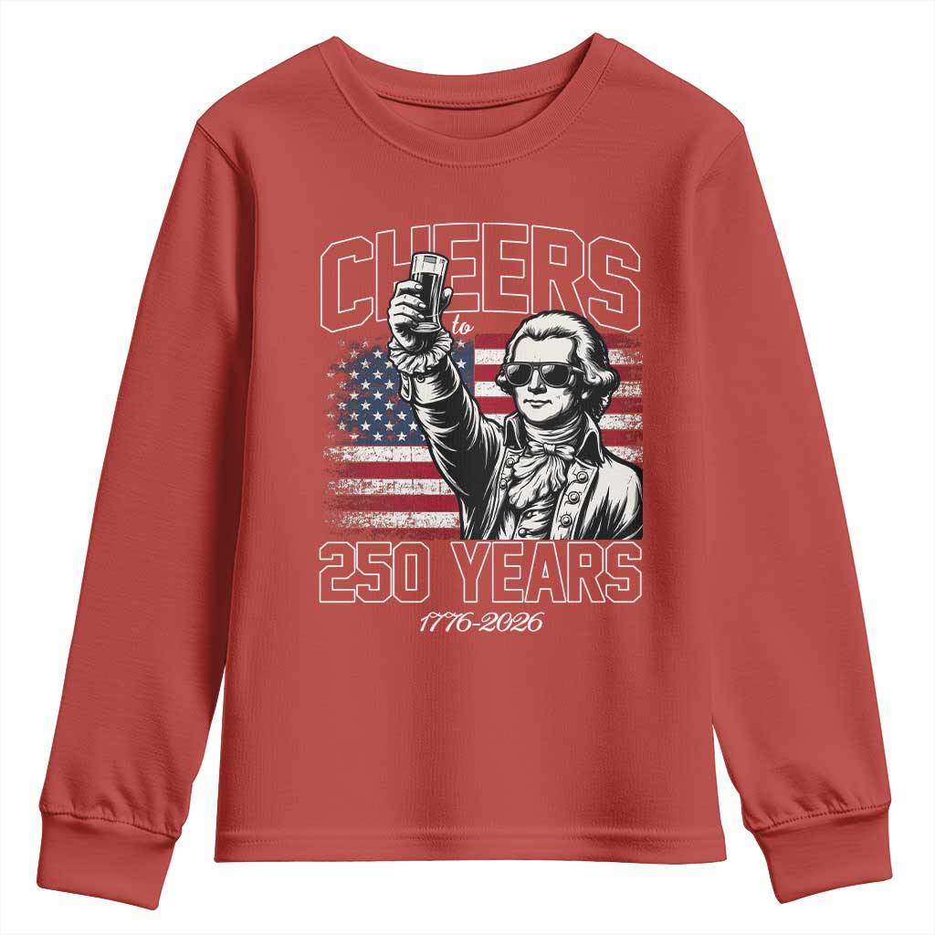 Patriotic Thomas Jefferson Youth Sweatshirt Cheers To 250 Years