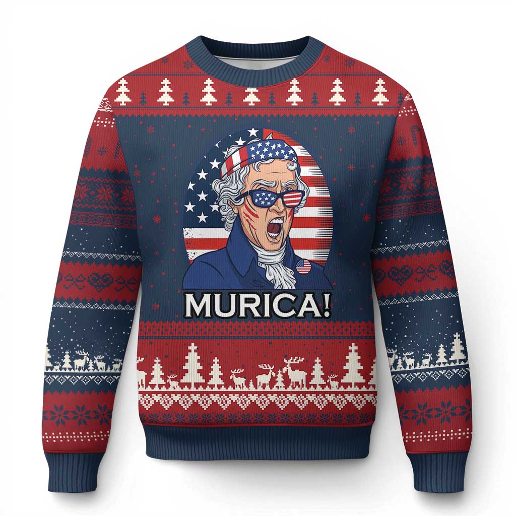 Funny Murica Thomas Jefferson Ugly Christmas Sweater Founding Father Gift