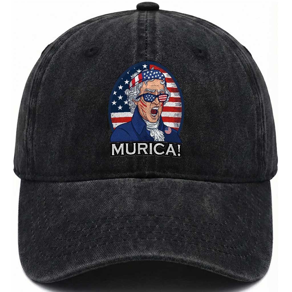 Funny Murica Thomas Jefferson Washed Cotton Baseball Cap Founding Father Gift