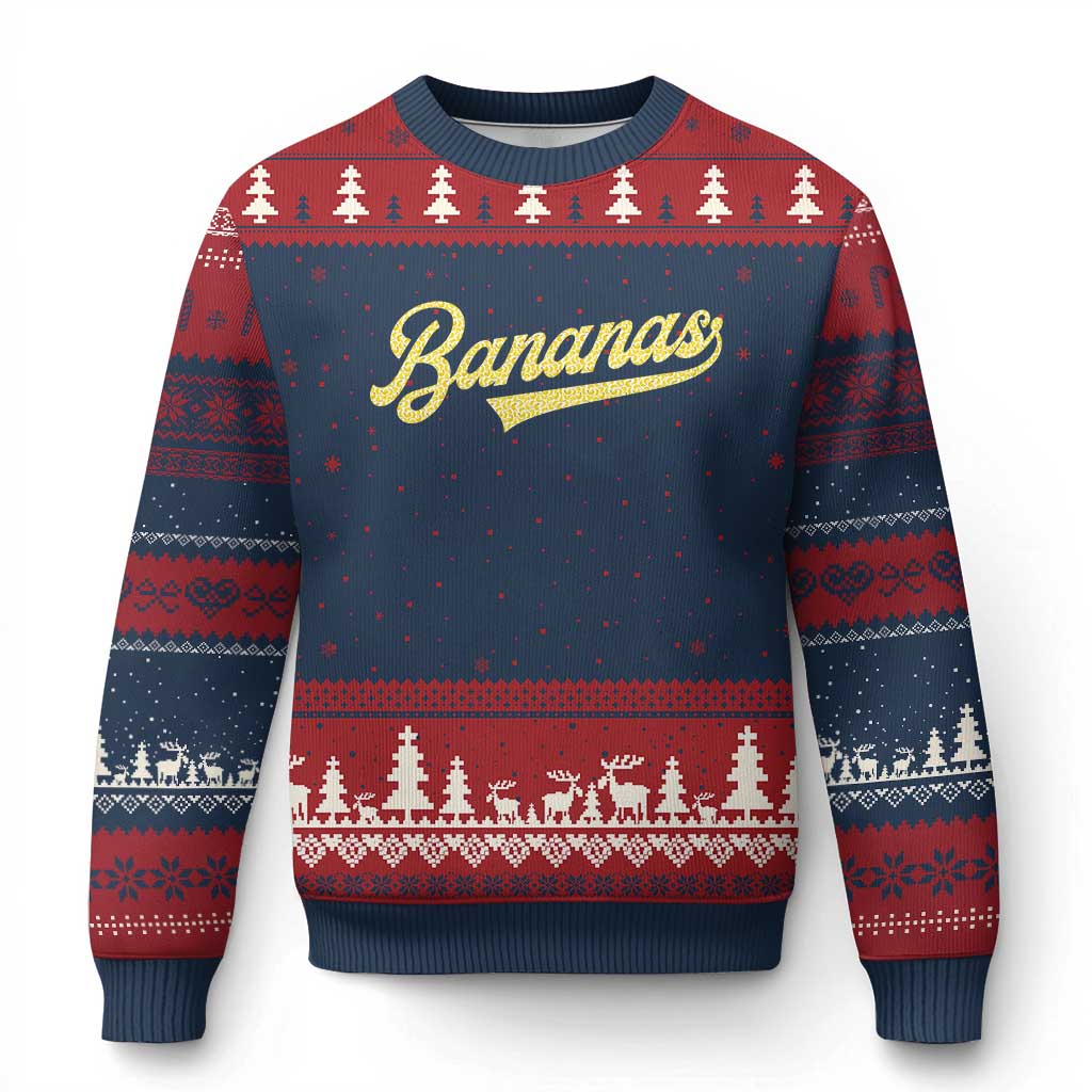 Funny Banana Pattern Typography Ugly Christmas Sweater Retro Throwback Fruit Lover
