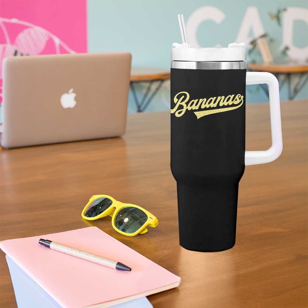Funny Banana Pattern Typography Tumbler With Handle Retro Throwback Fruit Lover