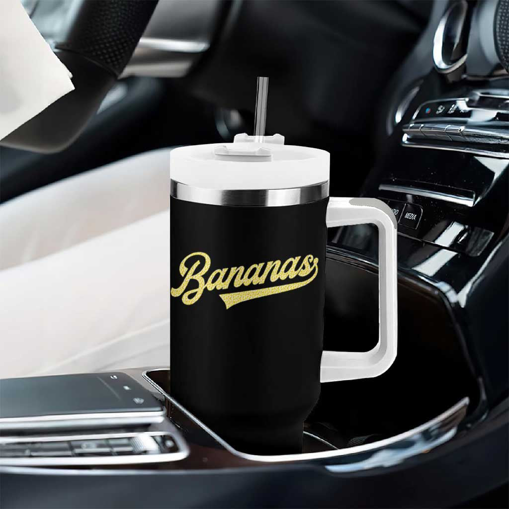 Funny Banana Pattern Typography Tumbler With Handle Retro Throwback Fruit Lover