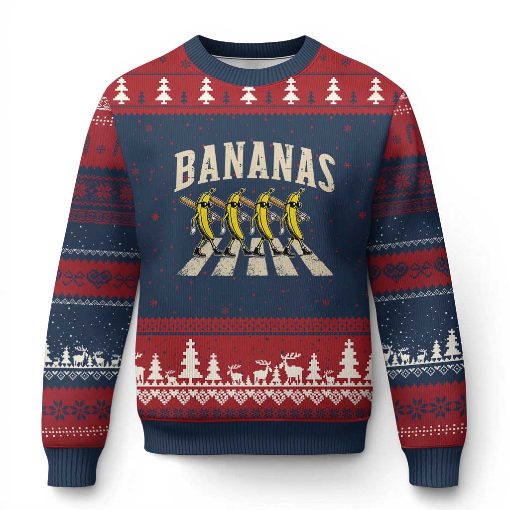 Retro Bananas Parody Ugly Christmas Sweater Funny Baseball Player Gift