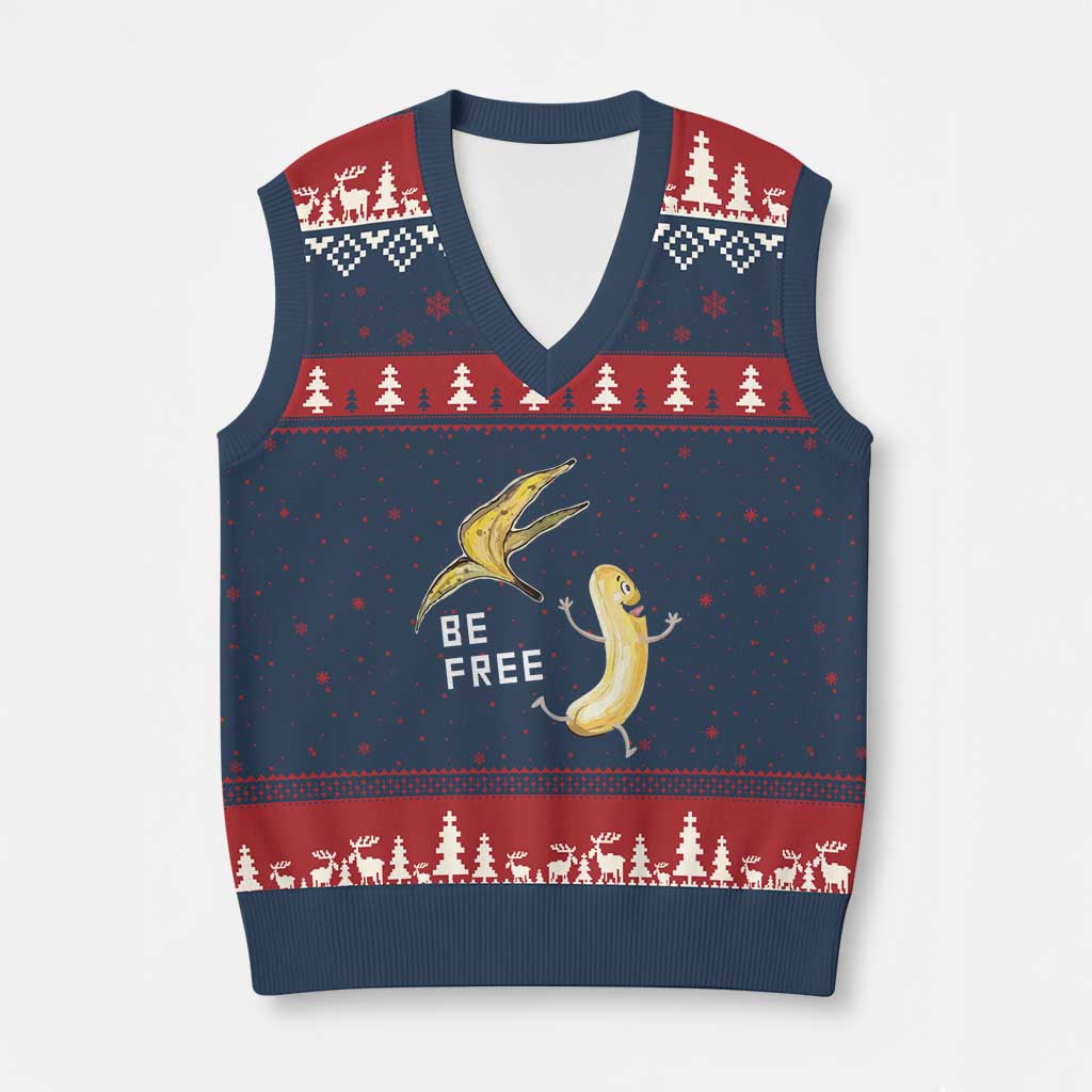 Funny Banana Striptease Be Free Graphic V-Neck Knit Sweater Vest