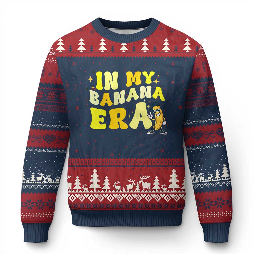 Funny In My Banana Era Graphic Ugly Christmas Sweater Retro Fruit Lover