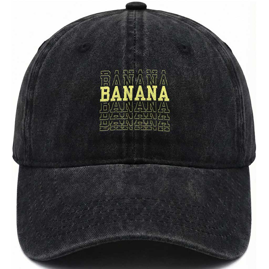 Banana Layered Text Graphic Washed Cotton Baseball Cap Banana Lover Gift