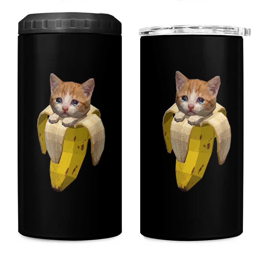 Funny Bananacat Meme Lover 4 in 1 Can Cooler Tumbler Cute Kitty Banana Costume