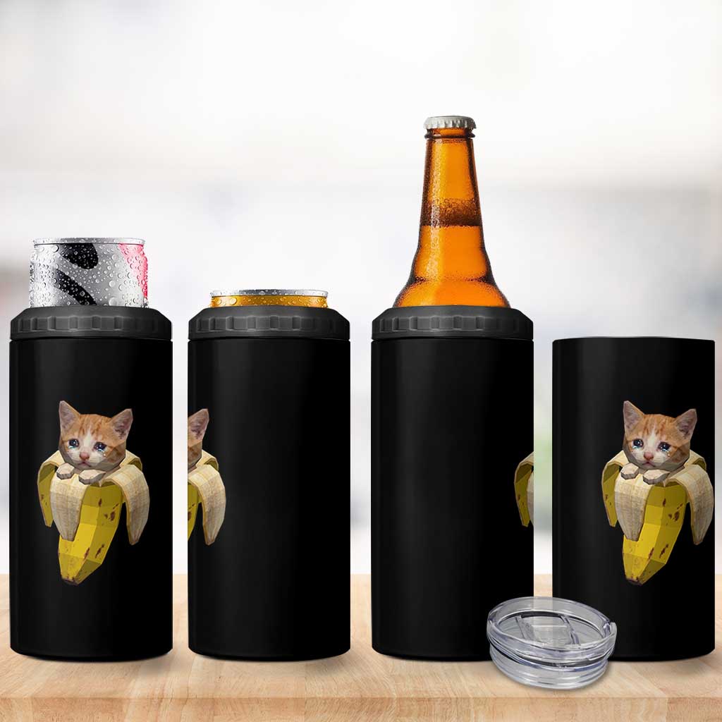 Funny Bananacat Meme Lover 4 in 1 Can Cooler Tumbler Cute Kitty Banana Costume