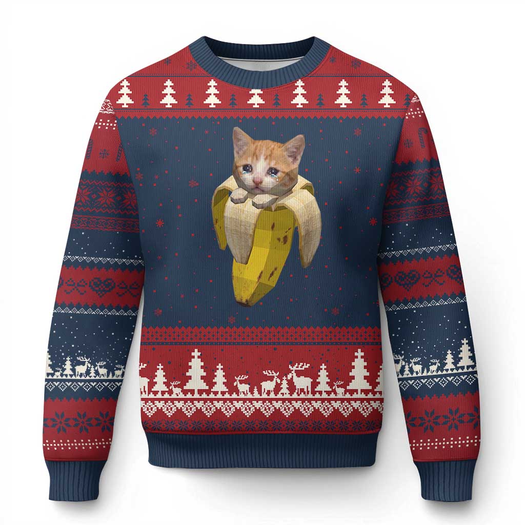 Funny Bananacat Meme Lover Ugly Christmas Sweater Cute Kitty Banana Costume