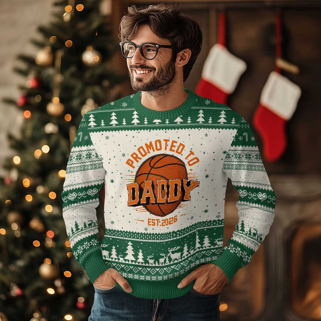Personalized Basketball Daddy Ugly Christmas Sweater Custom Number First Time Dad Pregnancy Announcement