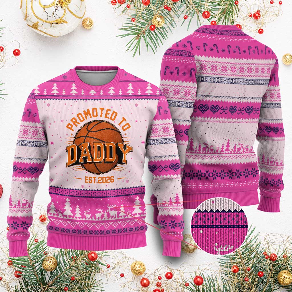 Personalized Basketball Daddy Ugly Christmas Sweater Custom Number First Time Dad Pregnancy Announcement