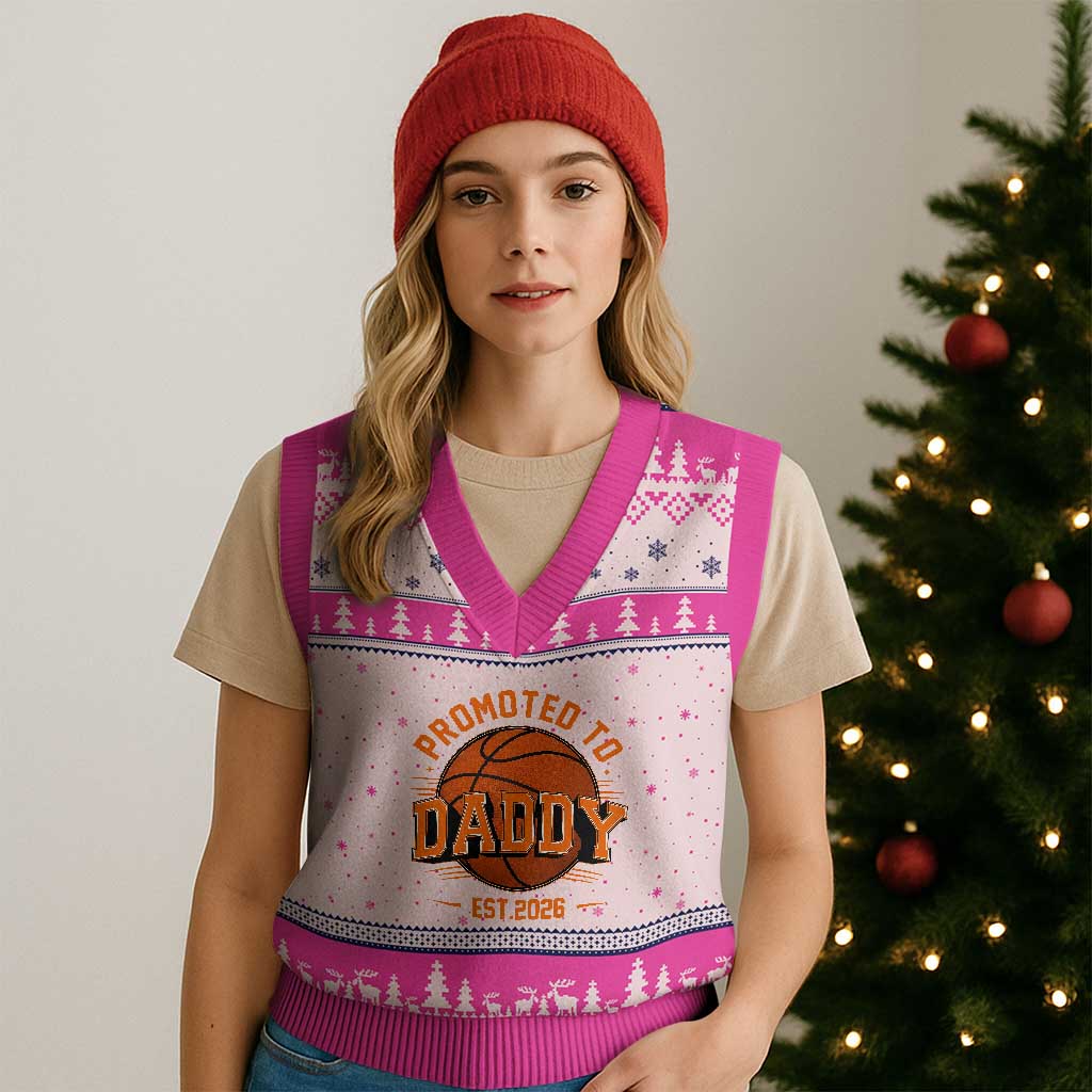 Personalized Basketball Daddy V-Neck Knit Sweater Vest Custom Number First Time Dad Pregnancy Announcement
