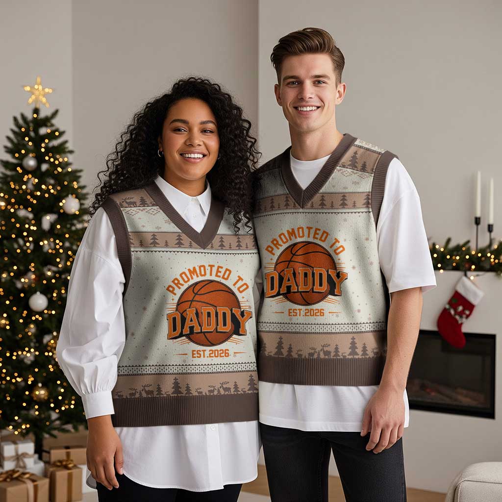 Personalized Basketball Daddy V-Neck Knit Sweater Vest Custom Number First Time Dad Pregnancy Announcement