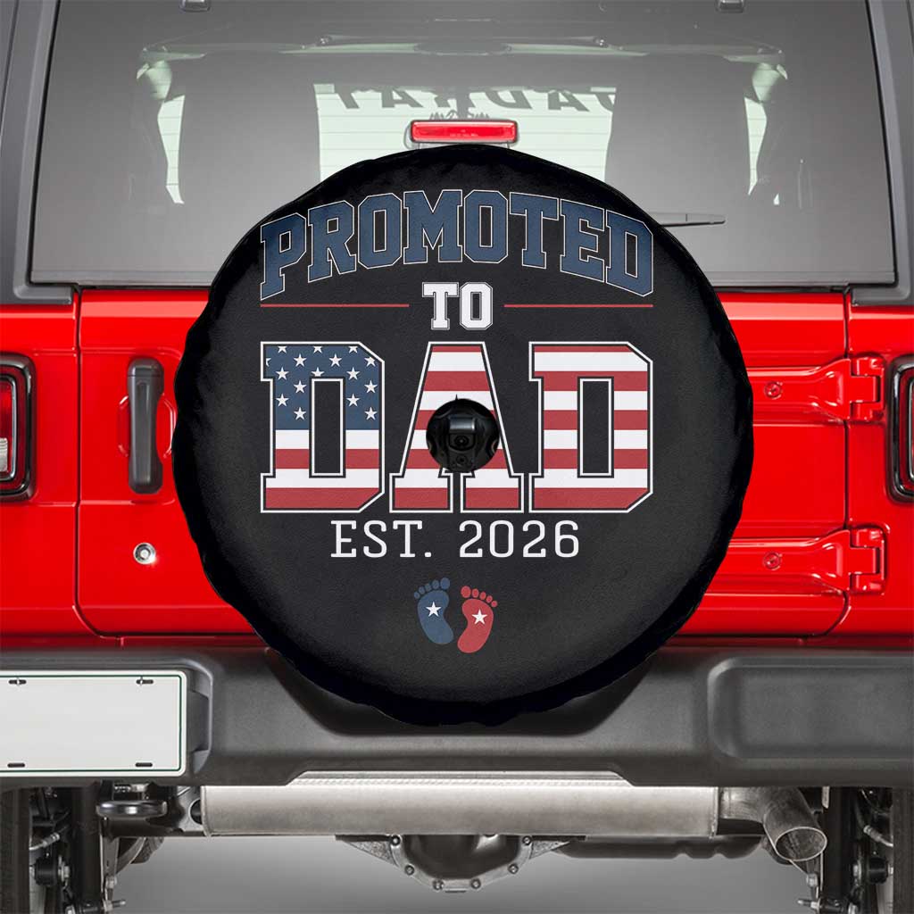 Promoted To Dad Est 2026 American Flag Spare Tire Cover Patriotic New Dad Gift
