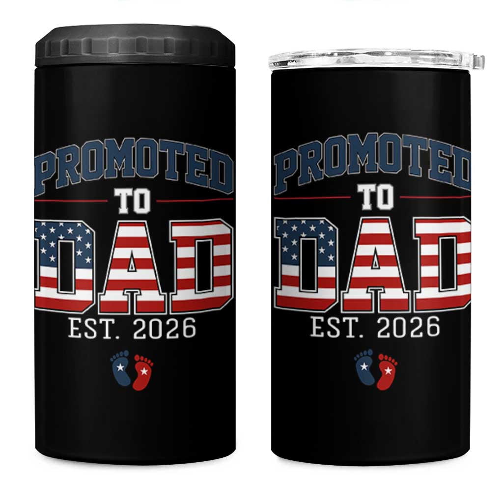 Promoted To Dad Est 2026 American Flag 4 in 1 Can Cooler Tumbler Patriotic New Dad Gift