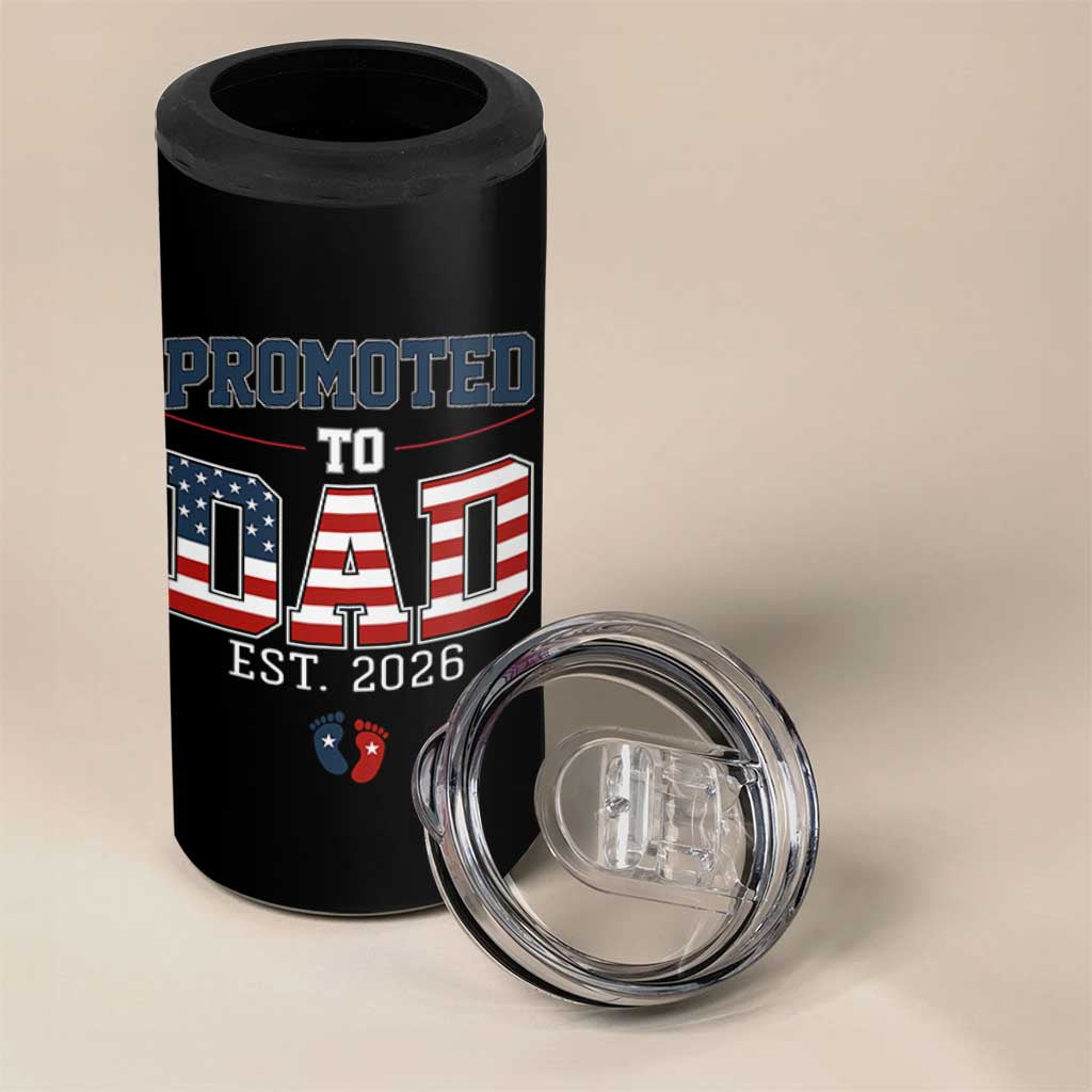 Promoted To Dad Est 2026 American Flag 4 in 1 Can Cooler Tumbler Patriotic New Dad Gift