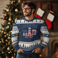 Promoted To Dad Est 2026 American Flag Ugly Christmas Sweater Patriotic New Dad Gift