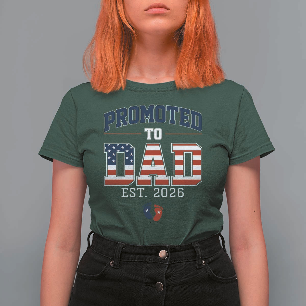 Promoted To Dad Est 2026 American Flag T Shirt For Women Patriotic New Dad Gift