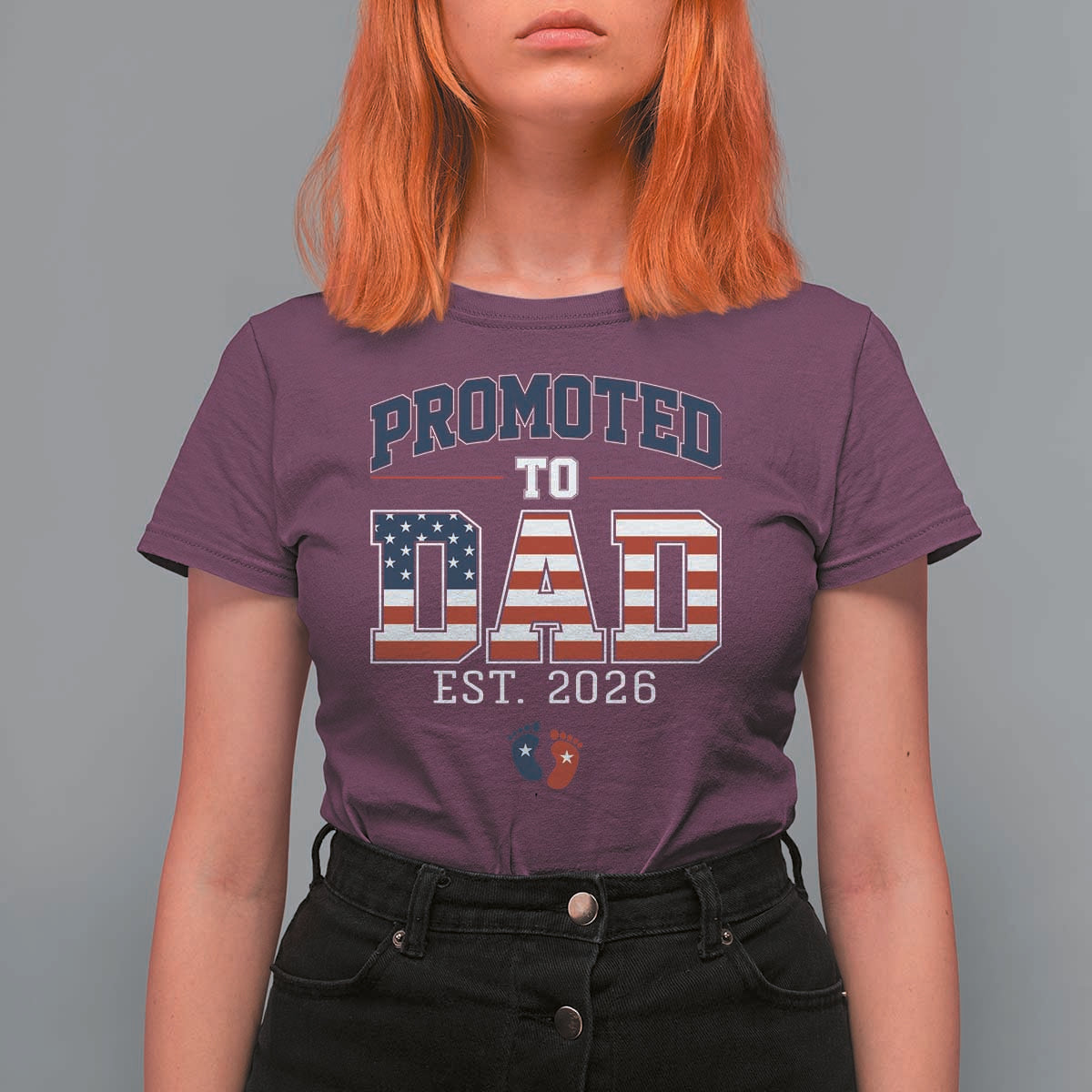 Promoted To Dad Est 2026 American Flag T Shirt For Women Patriotic New Dad Gift