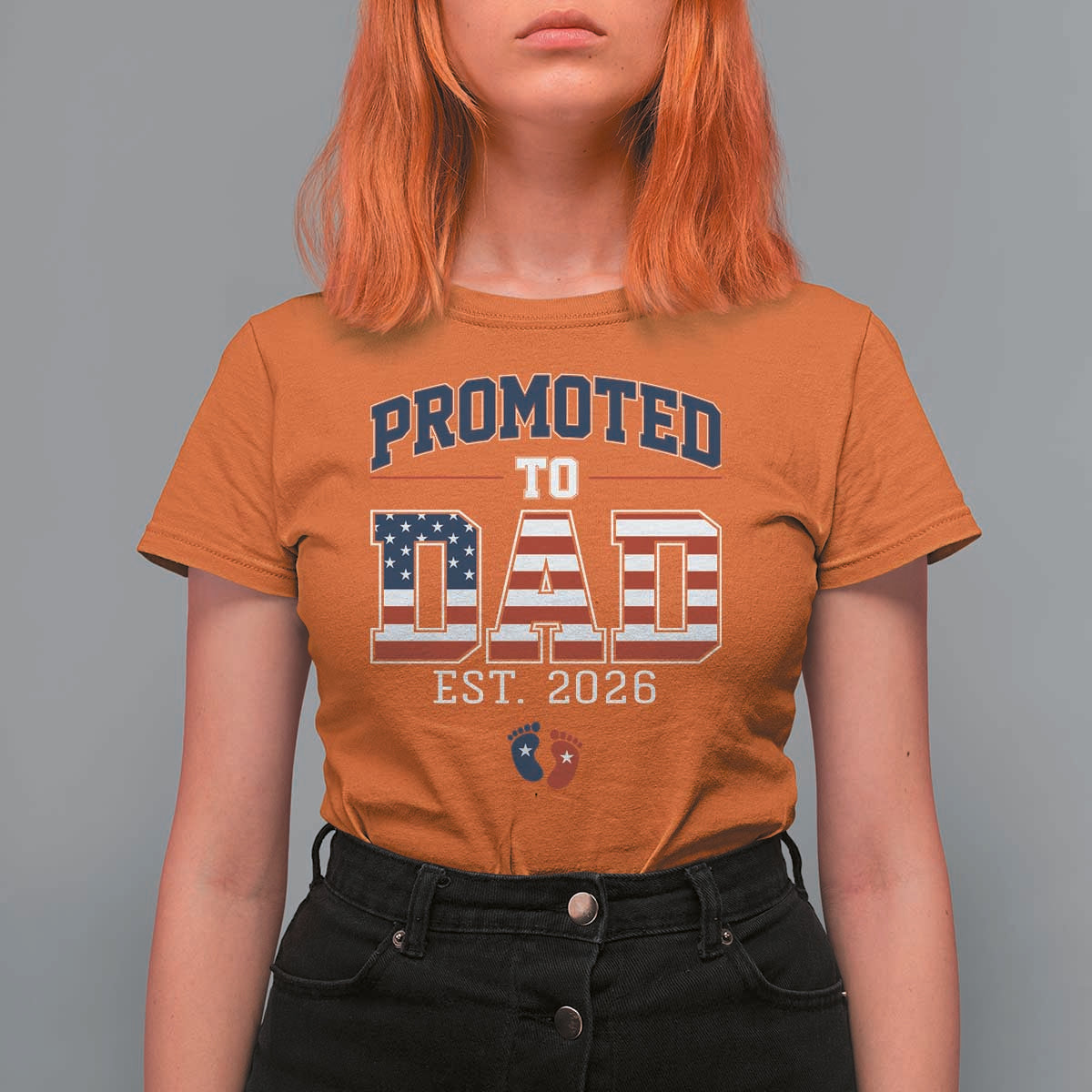 Promoted To Dad Est 2026 American Flag T Shirt For Women Patriotic New Dad Gift