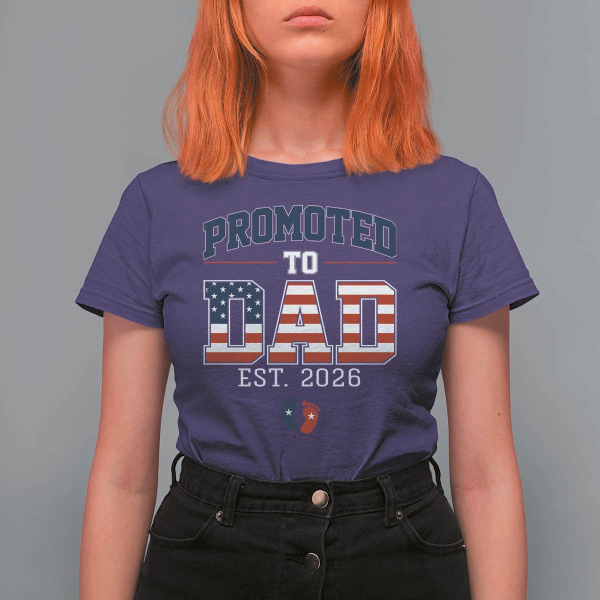 Promoted To Dad Est 2026 American Flag T Shirt For Women Patriotic New Dad Gift