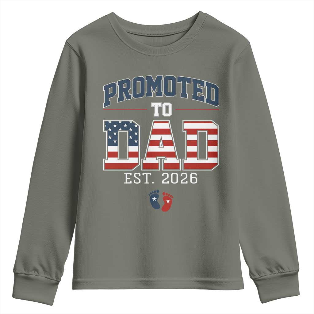 Promoted To Dad Est 2026 American Flag Youth Sweatshirt Patriotic New Dad Gift
